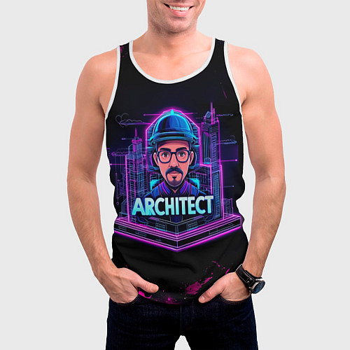 Мужская майка без рукавов Архитектор в неоне / 3D-Белый – фото 3