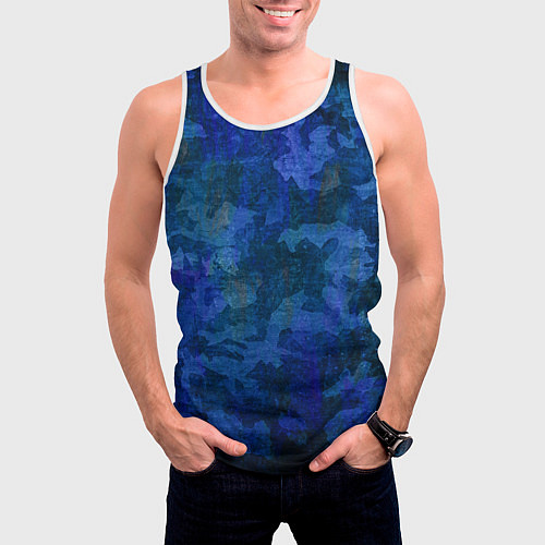 Мужская майка без рукавов Абстракция - blue uniform camouflage / 3D-Белый – фото 3