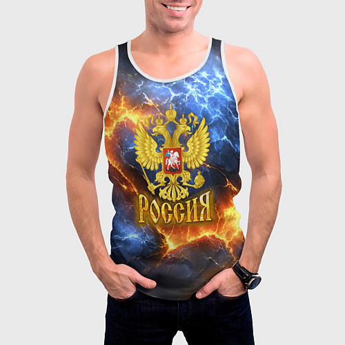 Мужская майка без рукавов Россия герб и огонь / 3D-Белый – фото 3