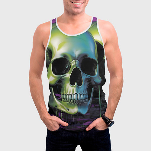 Мужская майка без рукавов Черепа отливающие неоном / 3D-Белый – фото 3
