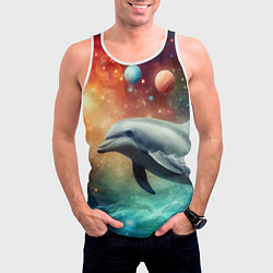 Майка-безрукавка мужская Галактический дельфин - неоновый космос, цвет: 3D-белый — фото 2