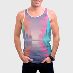 Майка-безрукавка мужская Город в розовом тумане, цвет: 3D-белый — фото 2
