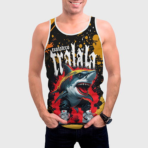 Мужская майка без рукавов Тралалера Тралала брейнрот мем - Акула в кроссовка / 3D-Белый – фото 3