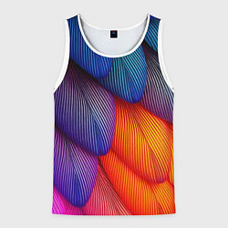 Майка-безрукавка мужская Радужные перья попугая, цвет: 3D-белый