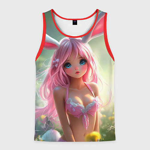 Мужская майка без рукавов Девушка с ушками зайца / 3D-Красный – фото 1