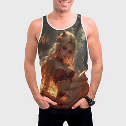 Майка-безрукавка мужская Огненная аниме девушка, цвет: 3D-белый — фото 2