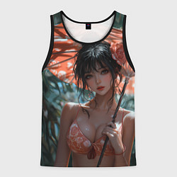 Майка-безрукавка мужская Азиатская девушка с зонтом, цвет: 3D-черный