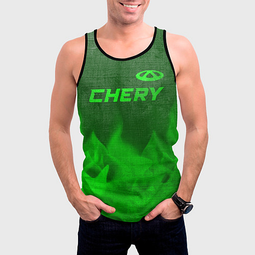 Мужская майка без рукавов Chery - green gradient посередине / 3D-Черный – фото 3