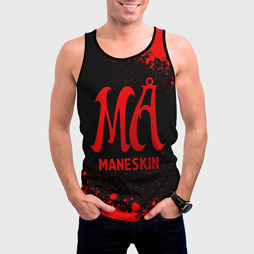Мужская майка без рукавов Maneskin - red gradient / 3D-Черный – фото 3