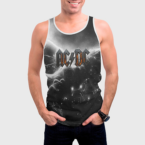Мужская майка без рукавов ACDC металлический лого черно-белая текстура / 3D-Белый – фото 3