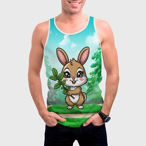 Мужская майка без рукавов Зайчик с мятой / 3D-Белый – фото 3
