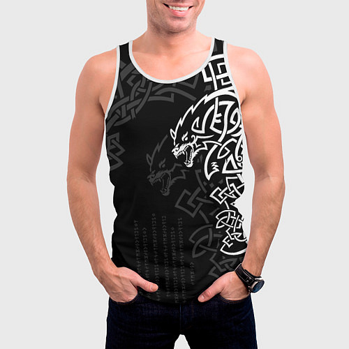 Мужская майка без рукавов Волки верные спутники Одина / 3D-Белый – фото 3