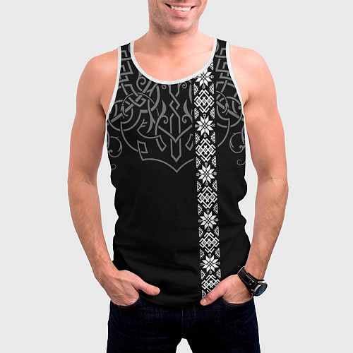 Мужская майка без рукавов Славянские символы традиции народа / 3D-Белый – фото 3