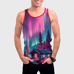 Майка-безрукавка мужская Лиловое сияние над лесом, цвет: 3D-красный — фото 2