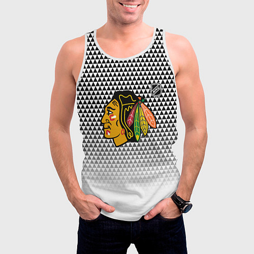 Мужская майка без рукавов Чикаго Блэкхокс - геометрический паттерн с градиен / 3D-Белый – фото 3