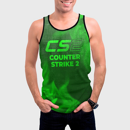Мужская майка без рукавов Counter Strike 2 - green gradient / 3D-Черный – фото 3