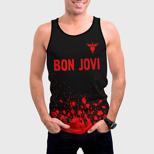 Мужская майка без рукавов Bon Jovi - red gradient посередине / 3D-Черный – фото 3