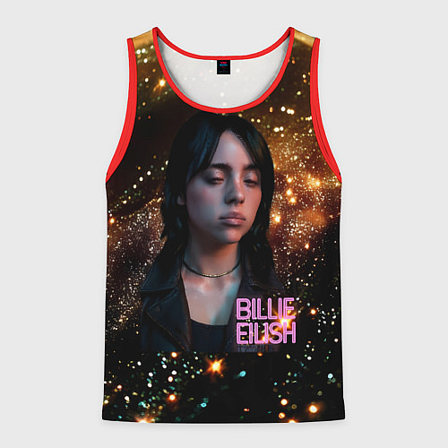 Мужская майка без рукавов Билли Айлиш с блестками на фоне / 3D-Красный – фото 1