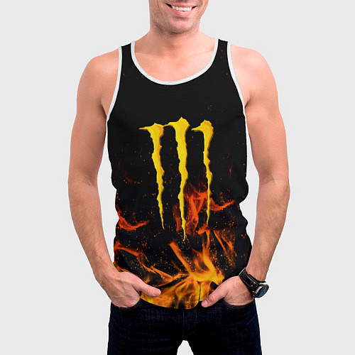 Мужская майка без рукавов Monster energy orange fire / 3D-Белый – фото 3
