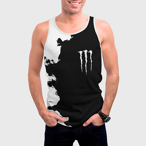 Мужская майка без рукавов Monster energy краски белые / 3D-Белый – фото 3