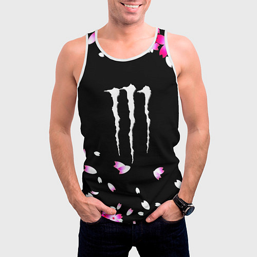 Мужская майка без рукавов Monster energy sakura / 3D-Белый – фото 3