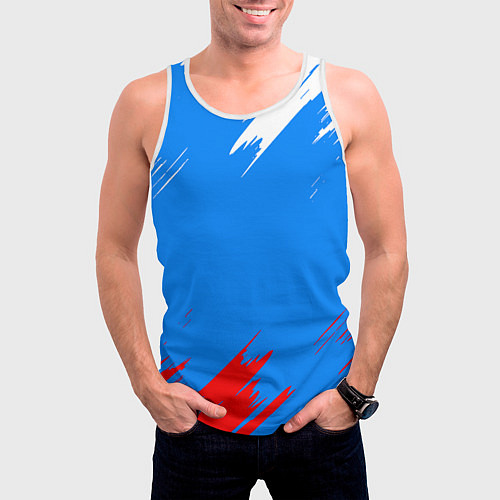 Мужская майка без рукавов Патриот Россия - флаг / 3D-Белый – фото 3