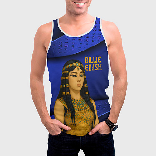 Мужская майка без рукавов Билли Айлиш в образе фараона / 3D-Белый – фото 3
