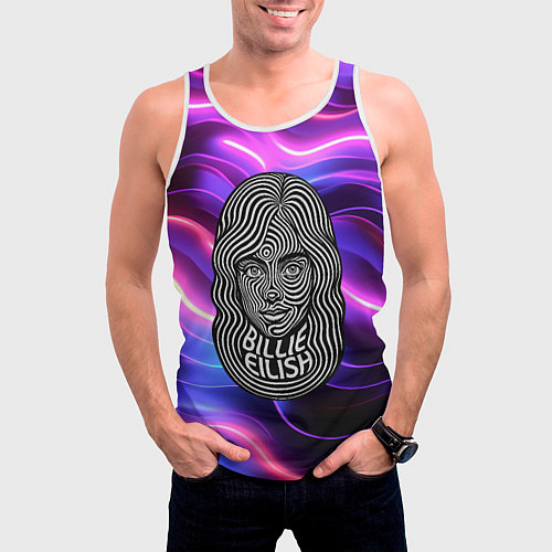 Мужская майка без рукавов Портрет Билли Айлиш из линий / 3D-Белый – фото 3