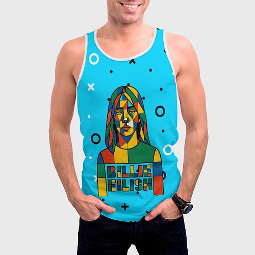 Мужская майка без рукавов Билли Айлиш из разноцветной мозаики / 3D-Белый – фото 3