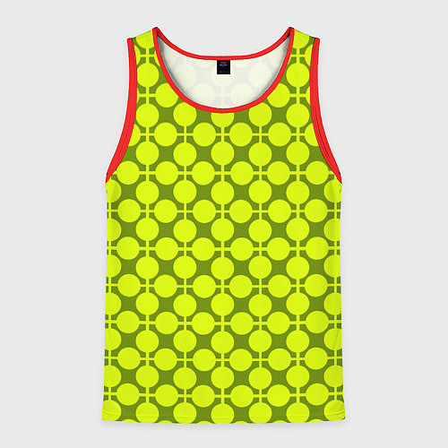 Мужская майка без рукавов Желто зеленый неоновый узор ретро в горох / 3D-Красный – фото 1