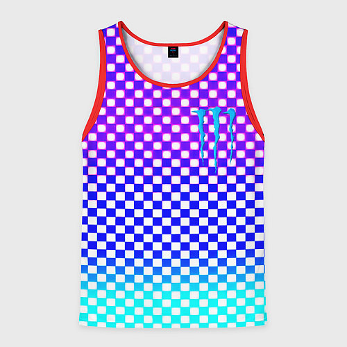Мужская майка без рукавов Monster шахматная клетка градиент / 3D-Красный – фото 1
