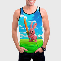 Майка-безрукавка мужская Розовый заяц с мечом из морковки, цвет: 3D-черный — фото 2