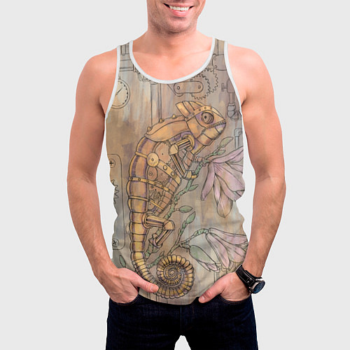 Мужская майка без рукавов Стимпанк механический киберхамелеон / 3D-Белый – фото 3