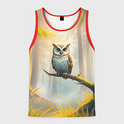 Майка-безрукавка мужская Сова в мрачном лесу, цвет: 3D-красный