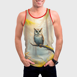 Майка-безрукавка мужская Сова в мрачном лесу, цвет: 3D-красный — фото 2