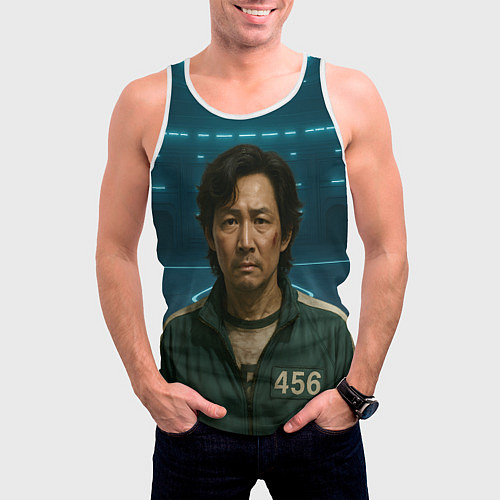 Мужская майка без рукавов Игрок 456 грустный - Игра в кальмара / 3D-Белый – фото 3