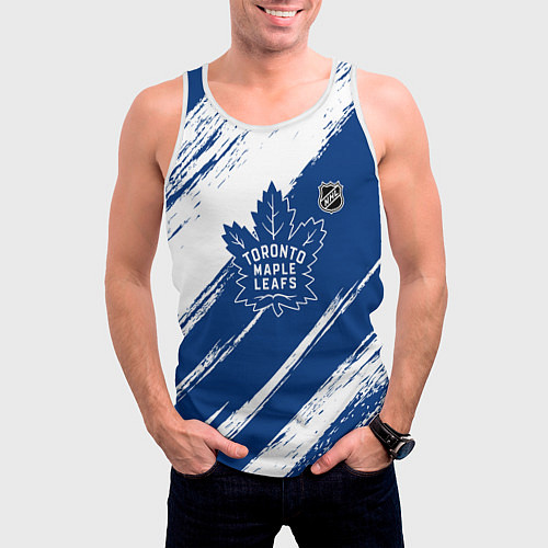 Мужская майка без рукавов Торонто Мейпл Лифс - брызги синей краски / 3D-Белый – фото 3