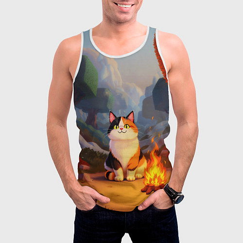 Мужская майка без рукавов Котик в кубическом мире / 3D-Белый – фото 3