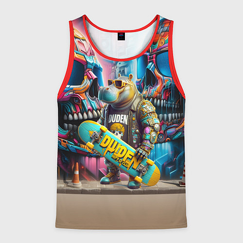Мужская майка без рукавов Hippo with longboard - graffiti / 3D-Красный – фото 1