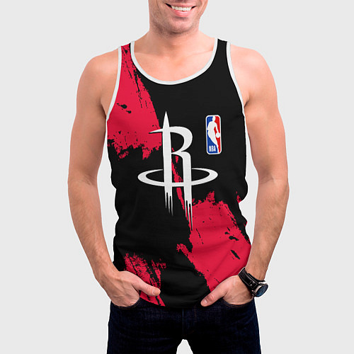 Мужская майка без рукавов Хьюстон Рокетс - брызги краски / 3D-Белый – фото 3