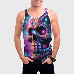 Майка-безрукавка мужская Neon cyber skull, цвет: 3D-белый — фото 2