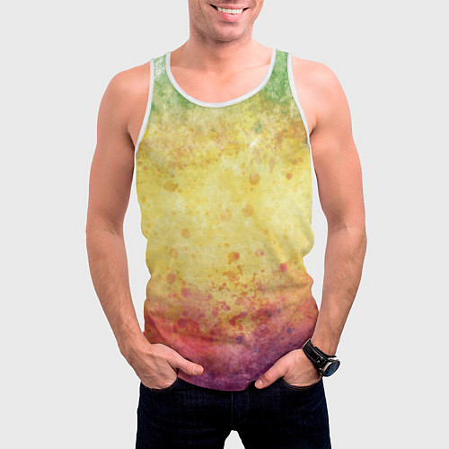 Мужская майка без рукавов Абстракция - layers of green, yellow and red / 3D-Белый – фото 3