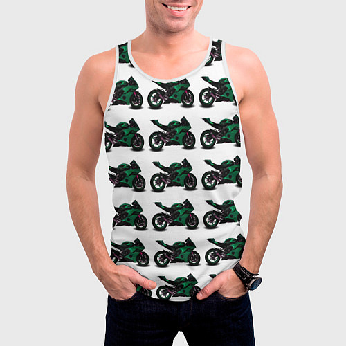 Мужская майка без рукавов Motorbike dark green / 3D-Белый – фото 3