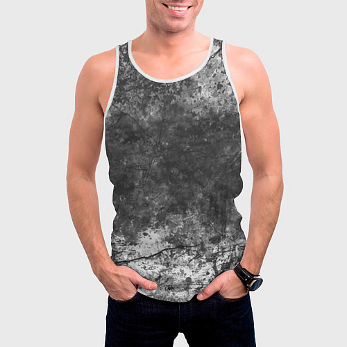 Мужская майка без рукавов Абстракция - grey and white wall with cracks / 3D-Белый – фото 3