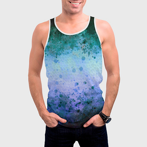 Мужская майка без рукавов Абстракция - blue-green acid / 3D-Белый – фото 3