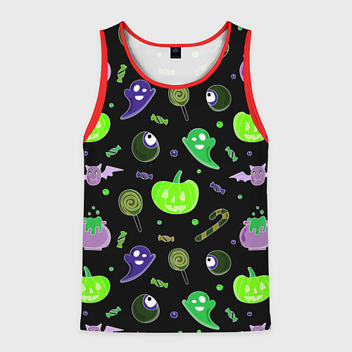 Мужская майка без рукавов Halloween black pumpkin pattern / 3D-Красный – фото 1