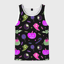 Майка-безрукавка мужская Halloween pink black pumpkin, цвет: 3D-белый