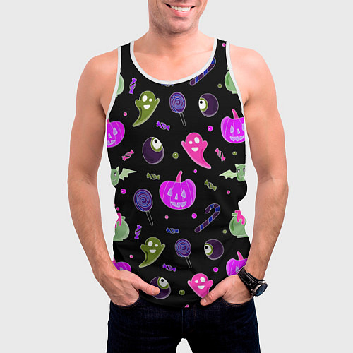 Мужская майка без рукавов Halloween pink black pumpkin / 3D-Белый – фото 3