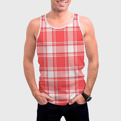 Мужская майка без рукавов Checked red white / 3D-Белый – фото 3