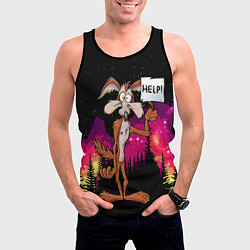 Майка-безрукавка мужская Кайот в лесу, цвет: 3D-черный — фото 2